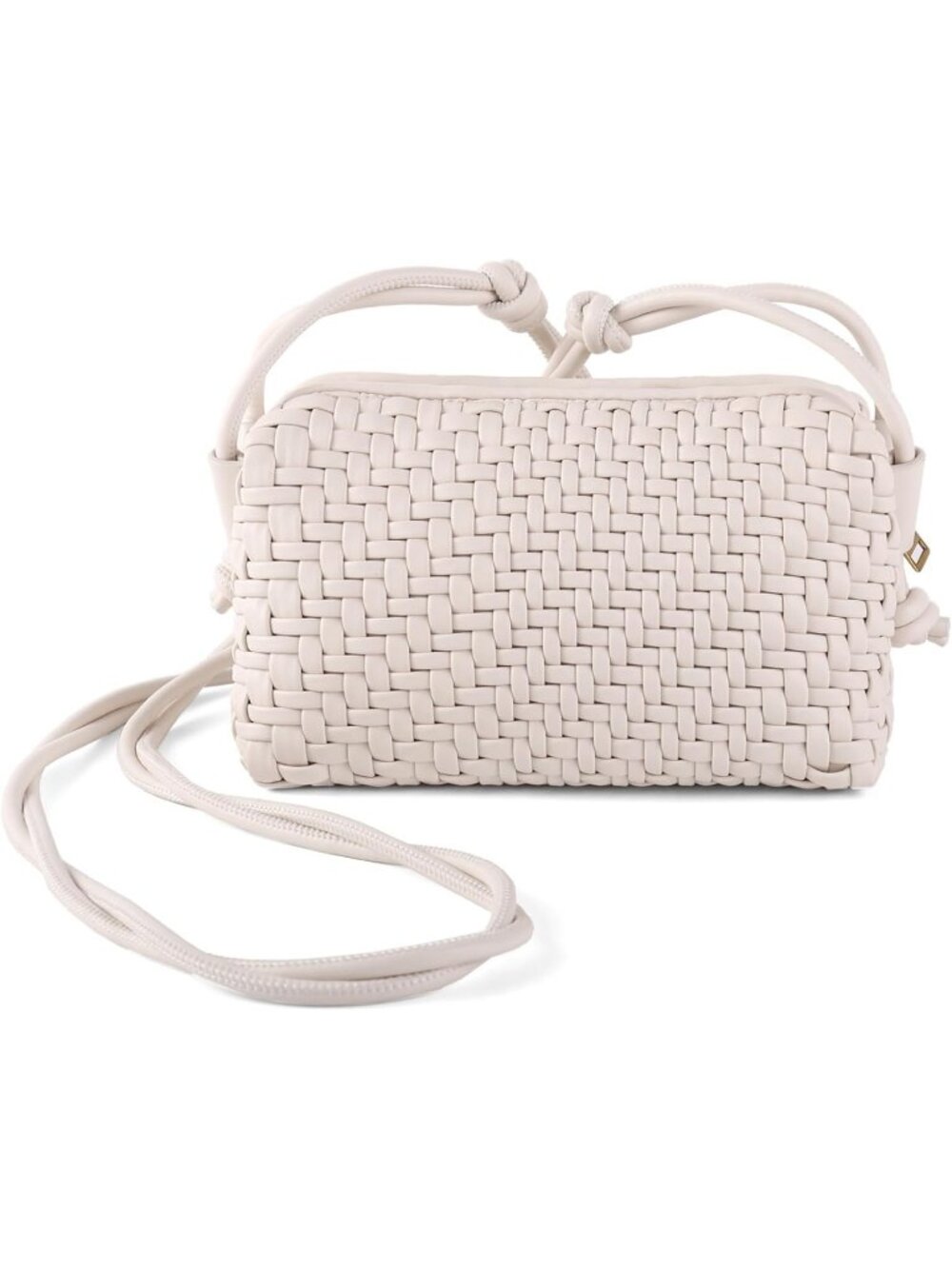 Women's Off White Woven Vegan Leather Small Purse Adjustable Strap Crossbody Bag